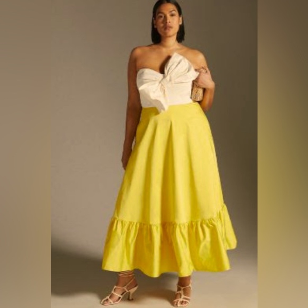 Hutch Strapless Yellow and White Bow-Tie Maxi Dress
